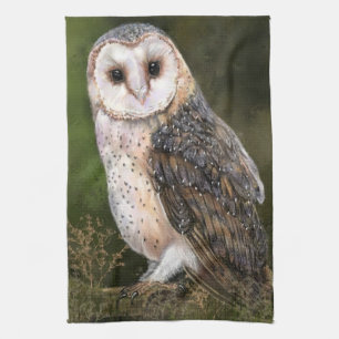 Western Barn Owl - Migned Watercolor Painting Art Tea Towel