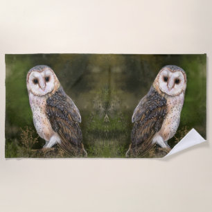 Western Barn Owl - Migned Watercolor Painting - Beach Towel