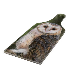 Western Barn Owl - Migned Watercolor Painting - Cutting Board