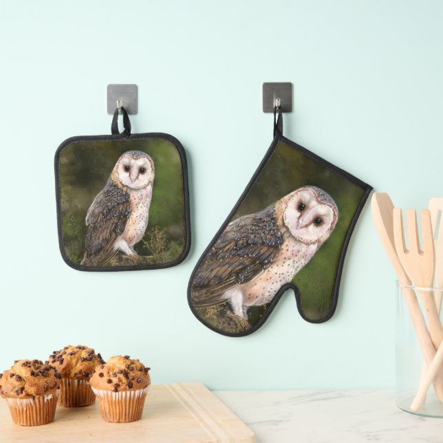 Western Barn Owl Oven Mitt & Pot Holder Set (Insitu(Hanging))