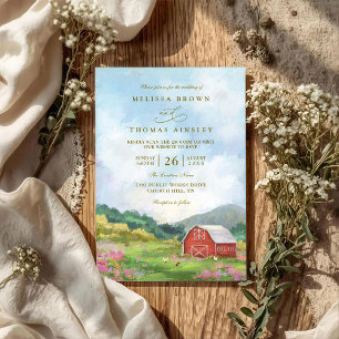 Western Barn Rustic Countryside QR Code Wedding Invitation