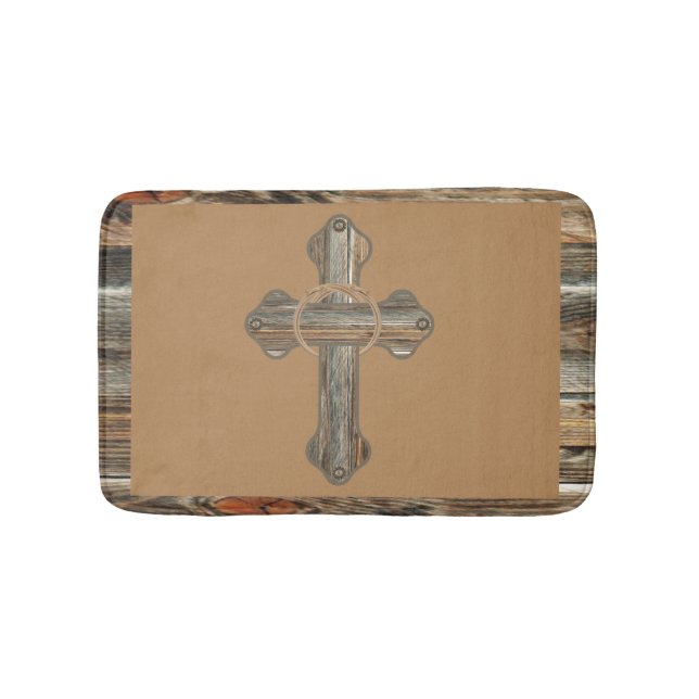 Western Barnwood Cross With Ropes And Conchos Bath Mat (Front)