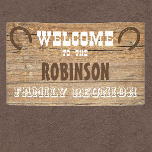 Western Barnwood Horseshoe Family Reunion Banner