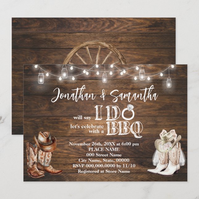 Western BBQ Before I Do Couples Shower Country Invitation (Front/Back)