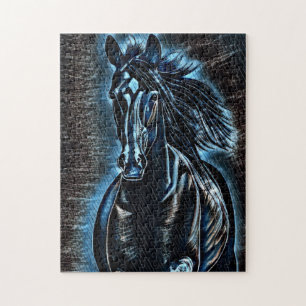 Western Beauty Wild Mustang Blue Tones Jigsaw Puzzle