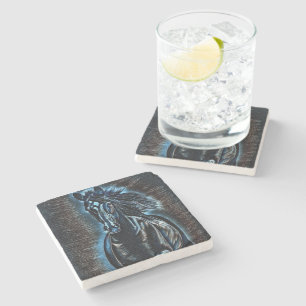 Western Beauty Wild Mustang Blue Tones Stone Coaster