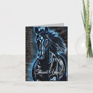 Western Beauty Wild Mustang Blue Tones Thank You Card