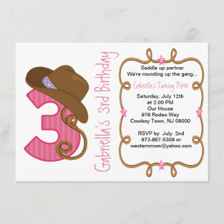 Western Big Three Girl Birthday Invitation