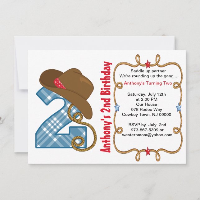 Western Big Two Boy Birthday Invitation (Front)