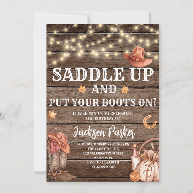 Western Birthday Country Boots Birthday Party Invitation (Front)