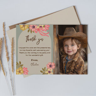 Western Birthday Cowgirl Boho Photo Flowers Thank You Card