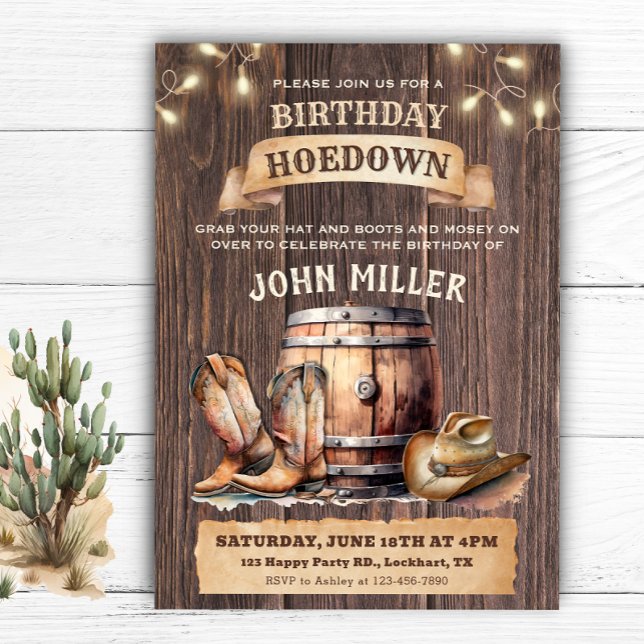 Western Birthday Hoedown Cowboy Country Boots Invitation (Creator Uploaded)