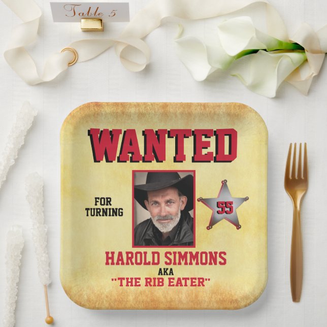 Western Birthday Wanted Poster Paper Plate (Wedding)