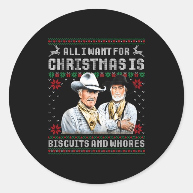 Western Biscuits And S Christmas Quote Retro  Classic Round Sticker (Front)