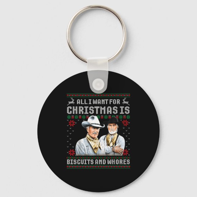 Western Biscuits And S Christmas Quote Retro  Key Ring (Front)