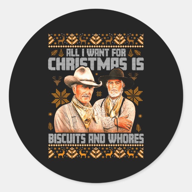 Western Biscuits And S Christmas Ugly  Classic Round Sticker (Front)