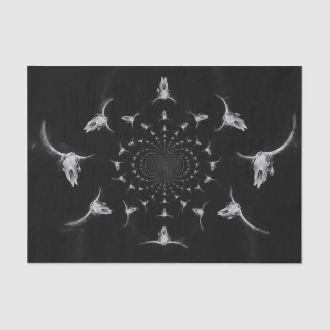 Western Black And White Rustic Bull Skull Tissue Paper (Front)