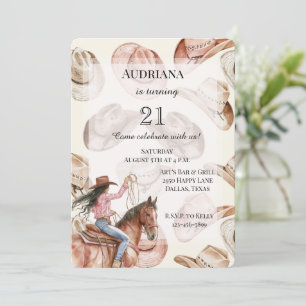 Western Black Hair Cowgirl Hats Birthday Invitation