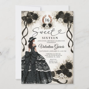 Western Black Roses Princess Sweet 16 Birthday Invitation