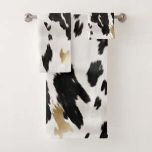Western Black White Glam Gold Cowhide  Bath Towel Set