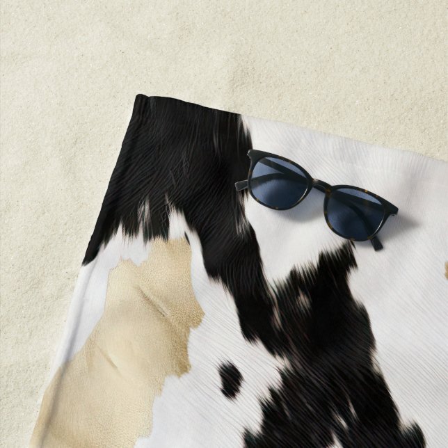 Western Black White Glam Gold Cowhide  Beach Towel (In Situ)