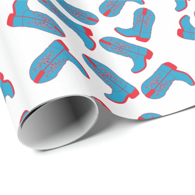 Western Blue And Red Cowboy Boots  Gift Wrapping Paper (Roll Corner)