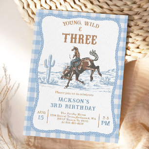 Western Blue Boys Rodeo 3rd Birthday Invitation 