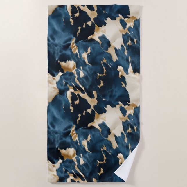 Western Blue Brown Gold Cowhide Beach Towel (Front)