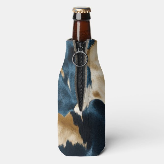 Western Blue Brown Gold Cowhide Bottle Cooler (Bottle Back)