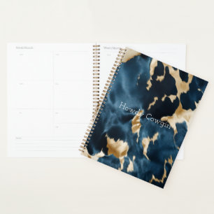 Western Blue Brown Gold Cowhide Planner