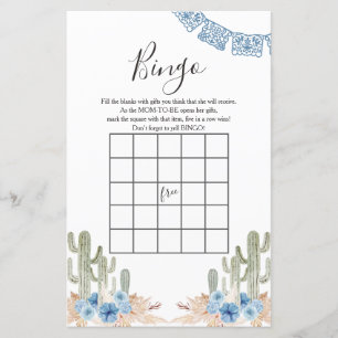 Western Blue Cactus Baby Shower Bingo Game Shower
