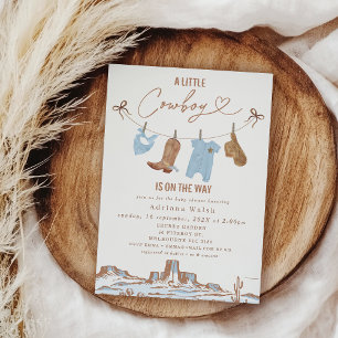 Western Blue Clothesline Little Cowboy Baby Shower Invitation