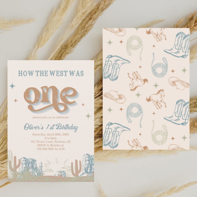 Western Blue Cowboy First Birthday  Invitation (Creator Uploaded)