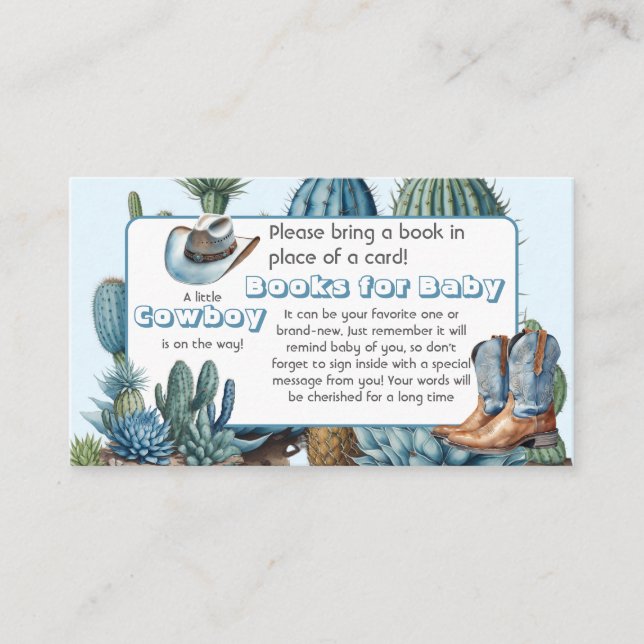 Western Blue Cowboy Rodeo Books for Baby Shower Enclosure Card (Front)