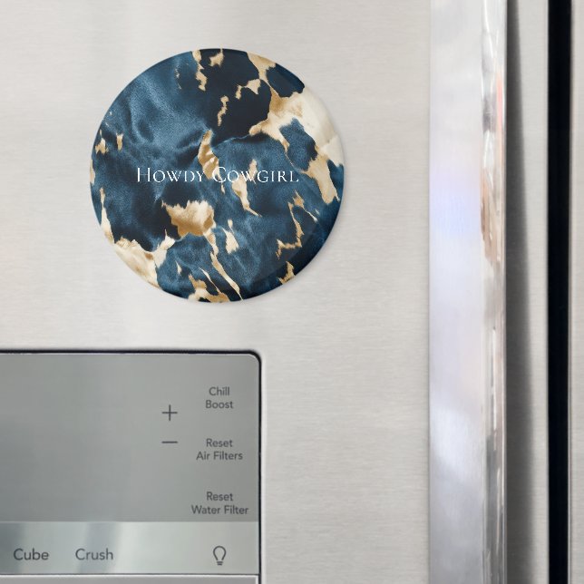 Western Blue Cream Gold Cowboy Cowgirl Cowhide Magnet (In Situ (Fridge))