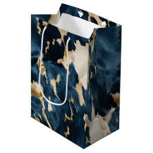 Western Blue Cream Gold Cowboy Cowgirl Cowhide Medium Gift Bag