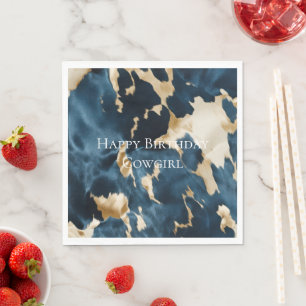 Western Blue Cream Gold Cowboy Cowgirl Cowhide Napkin