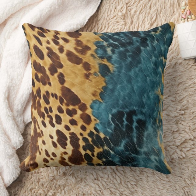 Western Blue Gold Cowhide Cushion (Blanket)
