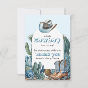 Western Blue Little Cowboy Rodeo Boy Baby Shower Thank You Card