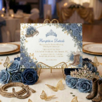 Western Blue Roses Golden Country Quinceañera