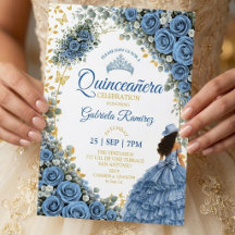Western Blue Roses Golden Country Quinceañera