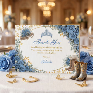 Western Blue Roses Golden Country Quinceañera Thank You Card
