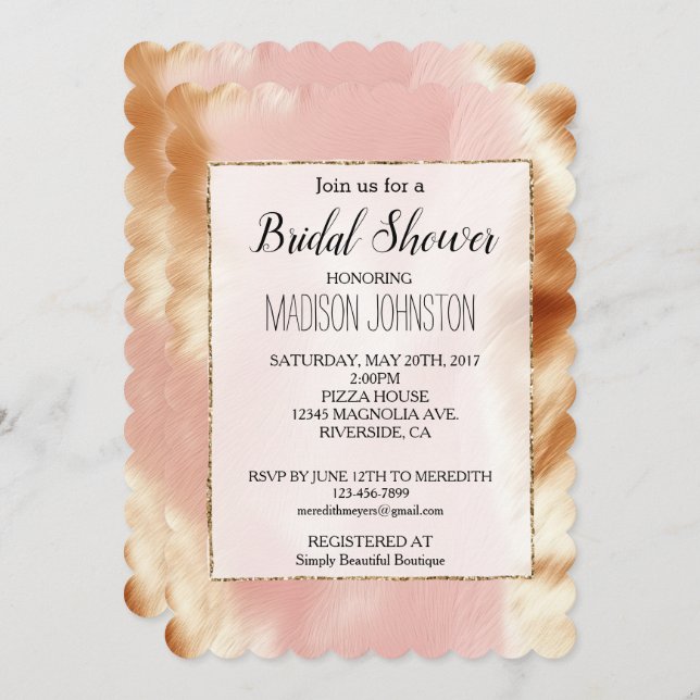 Western Blush Pink Brown Cowhide Invitation (Front/Back)