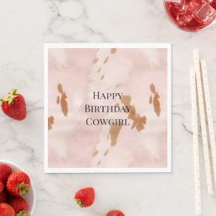 Western Blush Pink Cream Faux Cowhide Birthday Napkin