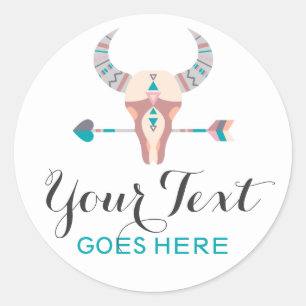 Western Bohemian Rustic Cow Skull Trendy Arrow Classic Round Sticker
