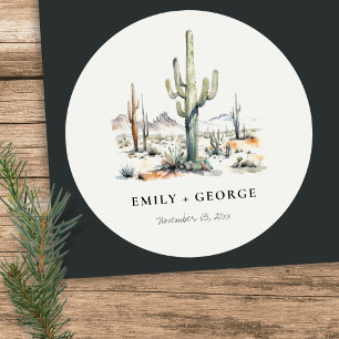 Western Boho Cactus Desert Landscape Wedding Classic Round Sticker