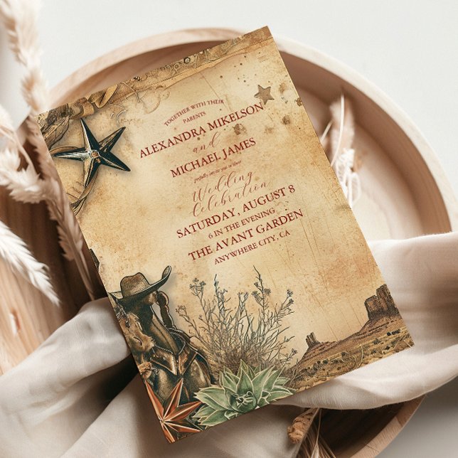 Western Boho Cactus Desert Landscape Wedding Invitation (Creator Uploaded)