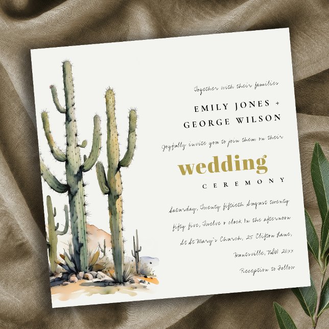 Western Boho Cactus Desert Landscape Wedding Invitation (Creator Uploaded)