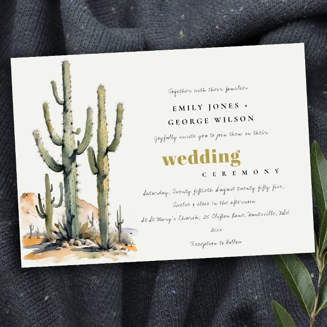 Western Boho Cactus Desert Landscape Wedding Invitation (Creator Uploaded)