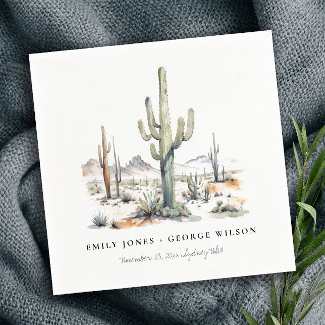 Western Boho Cactus Desert Landscape Wedding Napkin (Creator Uploaded)